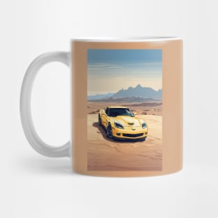 Modern American Muscle Car Yellow Desert Poster Mug